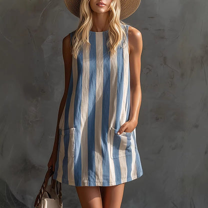 Retro Striped Cotton Mini Dress