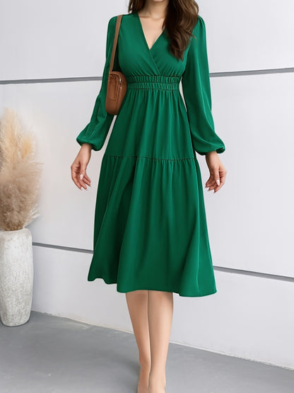 V-Neck Long Sleeve Wrap Dress