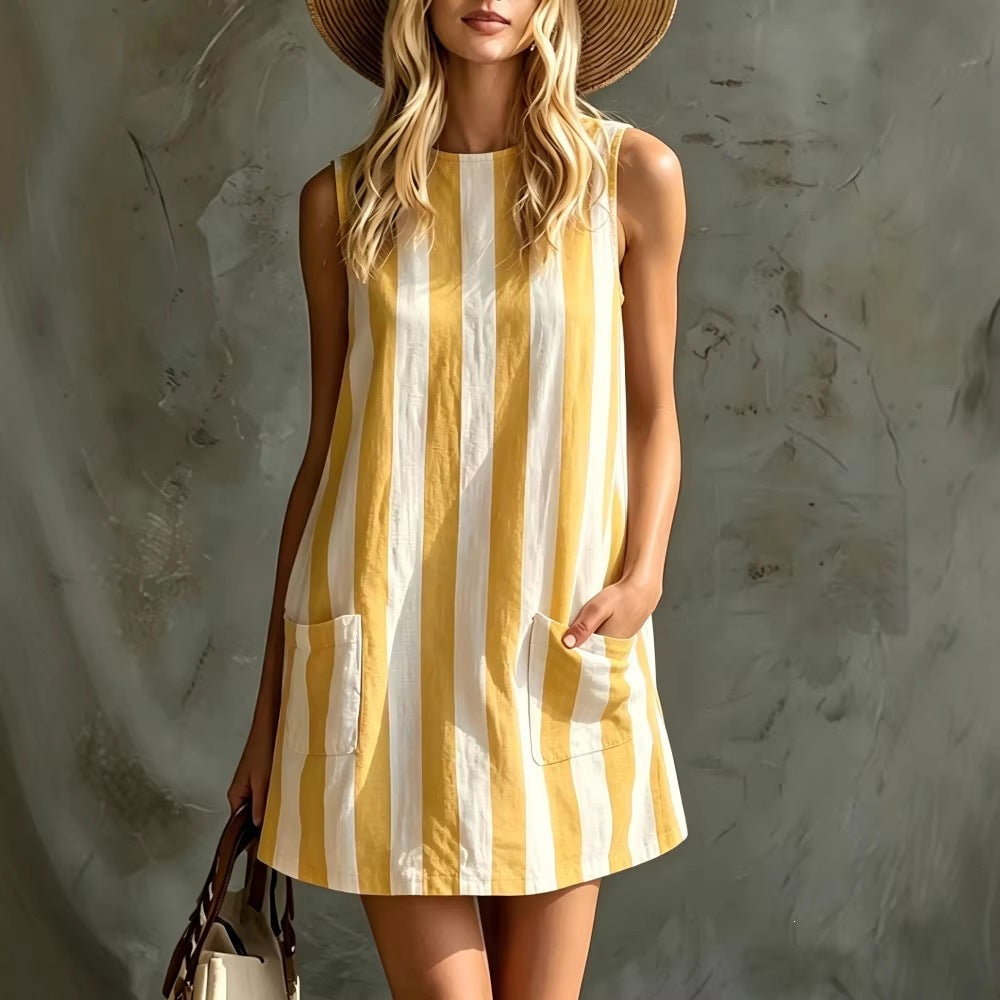 Retro Striped Cotton Mini Dress