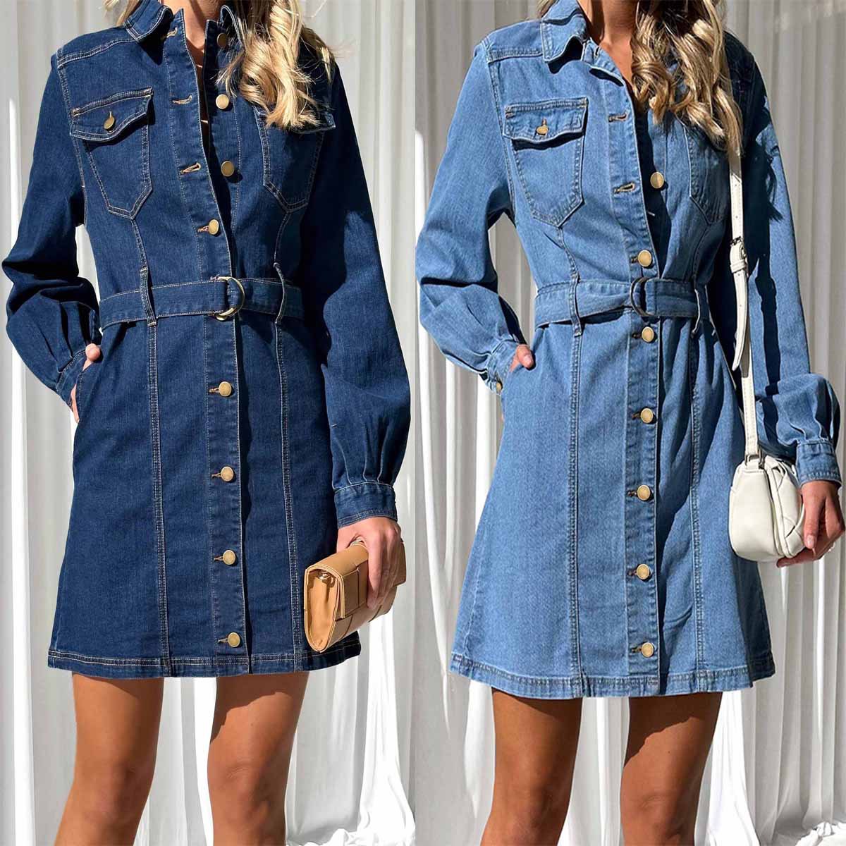 Button Denim Dress Women | Cotton high quality