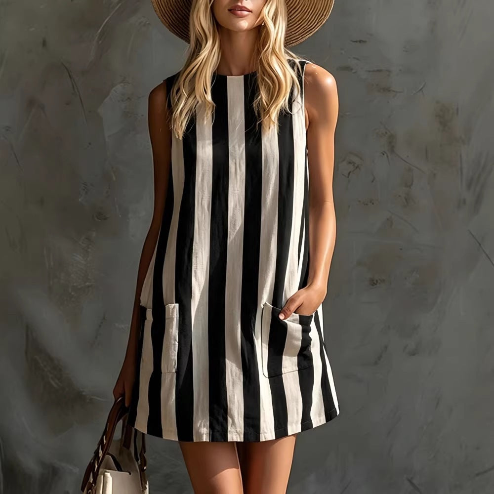 Retro Striped Cotton Mini Dress