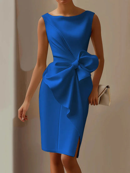 Fashion Bowknot Dress Solid Color Elegant Slim Sleeveless Dresses Women's Casual Office Party Clothing