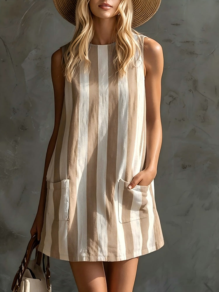Retro Striped Cotton Mini Dress