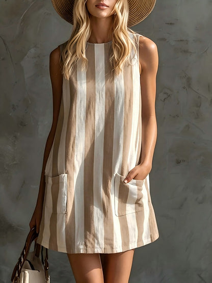 Retro Striped Cotton Mini Dress