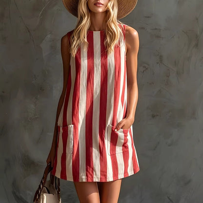 Retro Striped Cotton Mini Dress