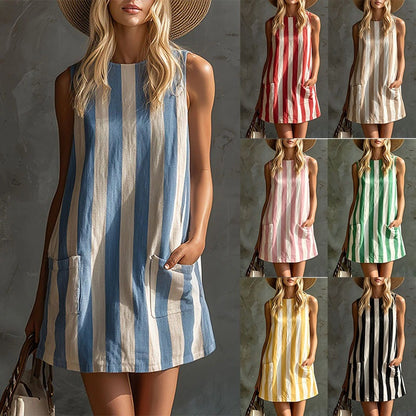 Retro Striped Cotton Mini Dress