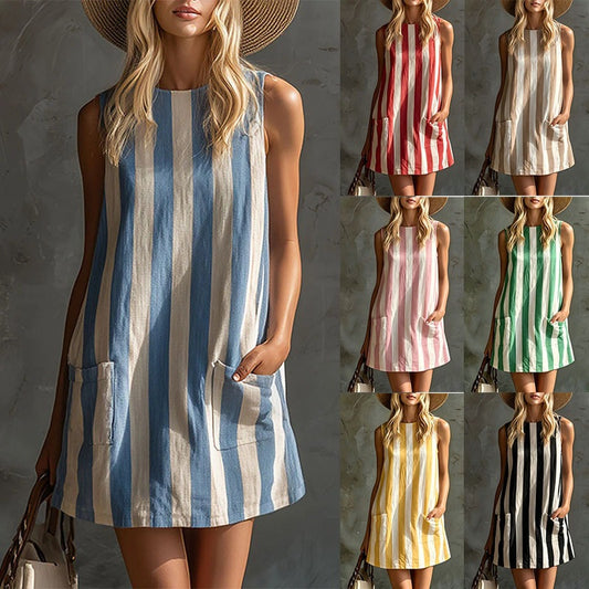 Retro Striped Cotton Mini Dress