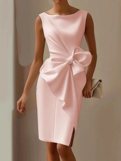 Fashion Bowknot Dress Solid Color Elegant Slim Sleeveless Dresses Women's Casual Office Party Clothing