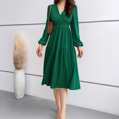 V-Neck Long Sleeve Wrap Dress