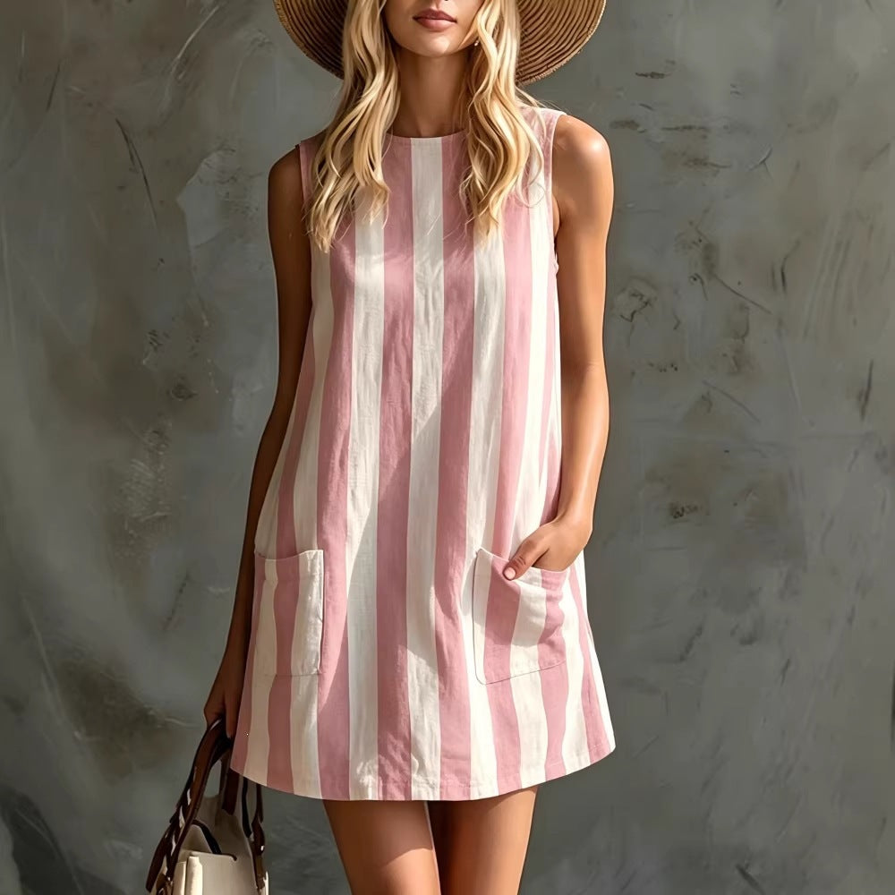Retro Striped Cotton Mini Dress
