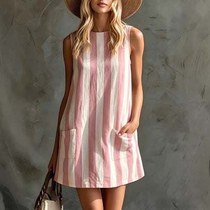 Retro Striped Cotton Mini Dress