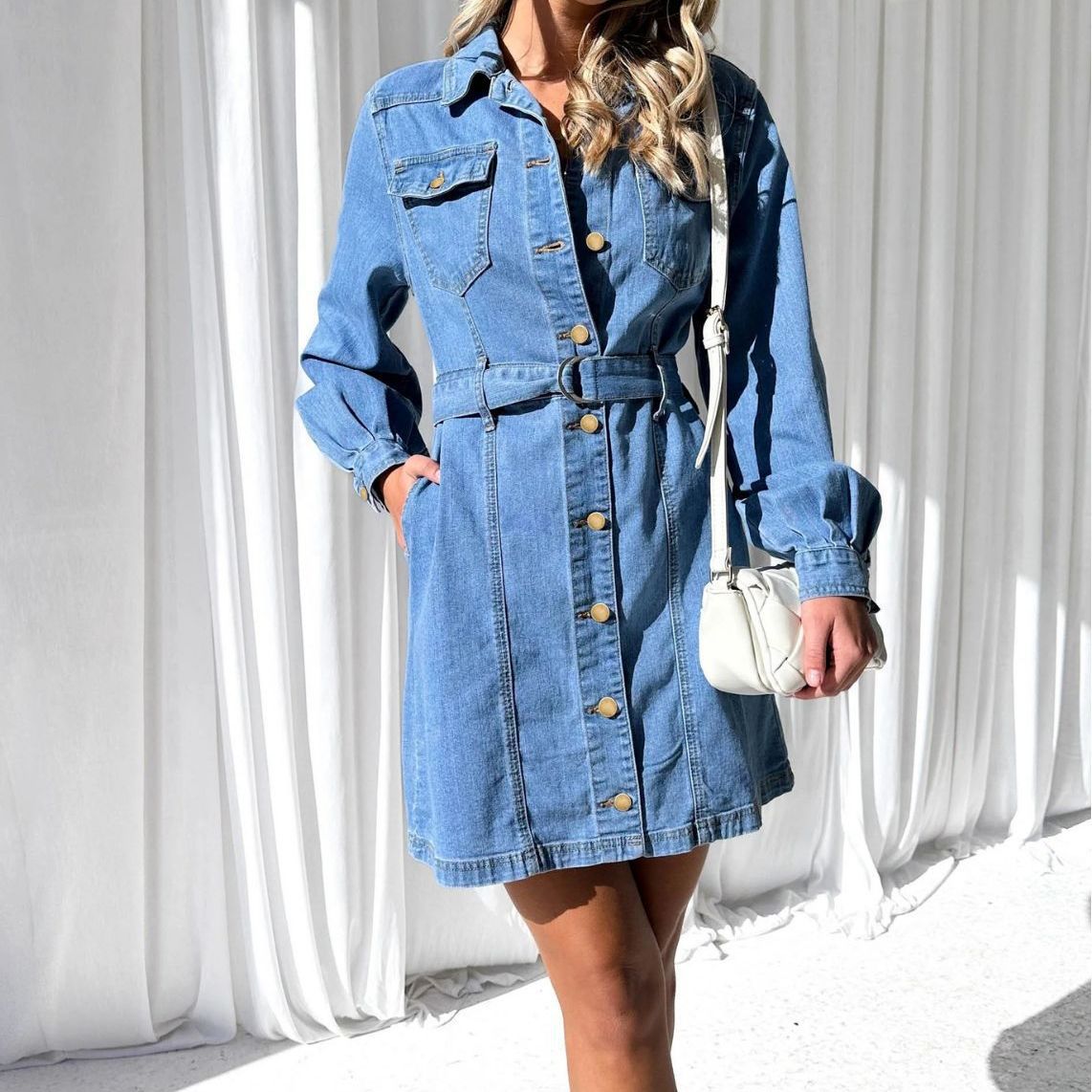 Button Denim Dress Women | Cotton high quality